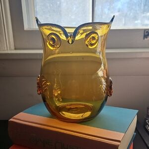 Amber Owl Glass Vase/Candle Holder: 8"